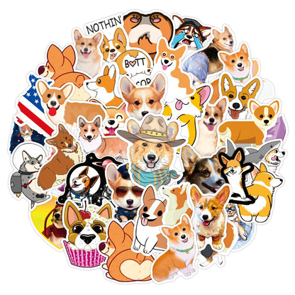 50PCS Cute Corgi Dog DIY Graffiti Decoration Refrigerator Motorcycle Laptop Luggage Toy Cartoon Sticker