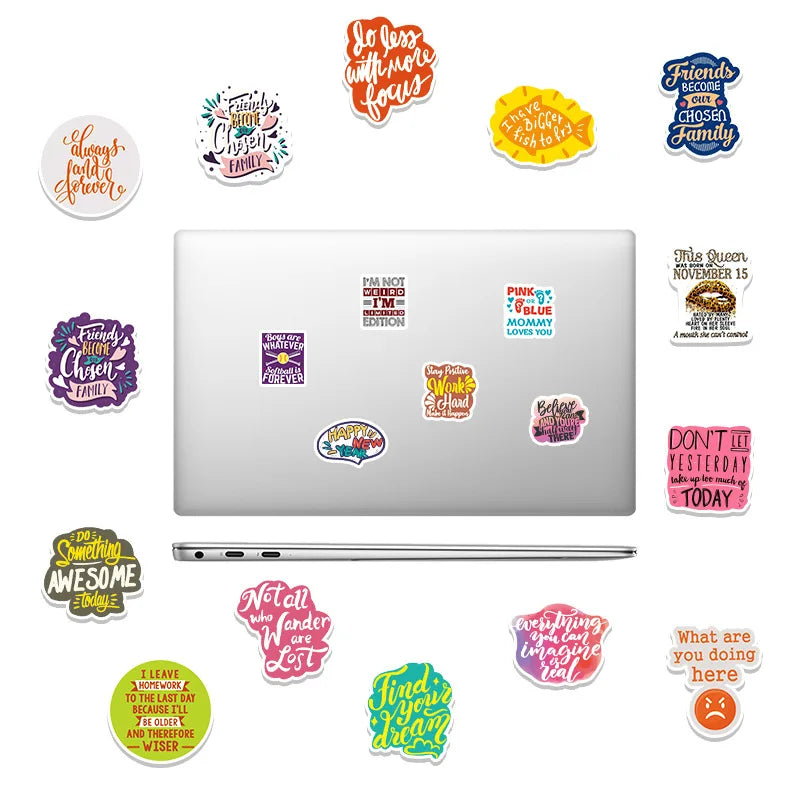 50 pieces of inspiring English motto doodle stickers, personalized DIY luggage, laptop, car and motorcycle decoration stickers, toys