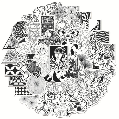 50PCS Black and White Fashion Geometric Animal Graffiti Waterproof Sticker Suitcase Notebook RefrigeratorWaterCup