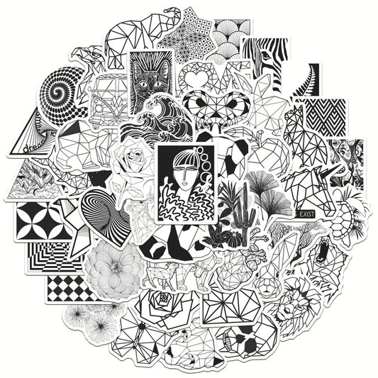 50PCS Black and White Fashion Geometric Animal Graffiti Waterproof Sticker Suitcase Notebook RefrigeratorWaterCup