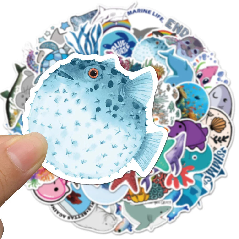 50PCS Marine Life Octopus Dolphin Whale Graffiti Stickers Personalized Luggage Refrigerator Water Cup Stickers