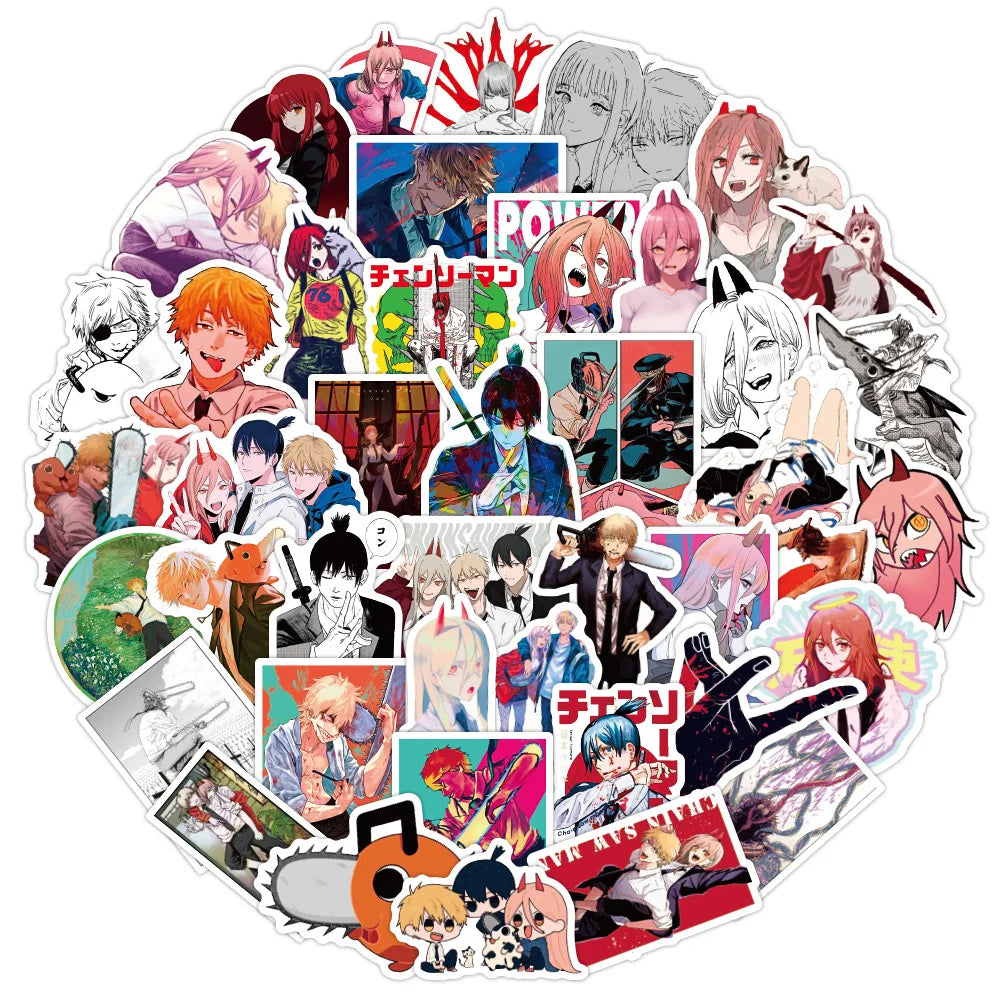 50PCS Chainsaw Man Japanese anime stickers, personalized PVC graffiti stickers, suitable for suitcases, guitars, waterproof notebooks, decorative stickers, toys