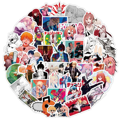 50PCS Chainsaw Man Japanese anime stickers, personalized PVC graffiti stickers, suitable for suitcases, guitars, waterproof notebooks, decorative stickers, toys