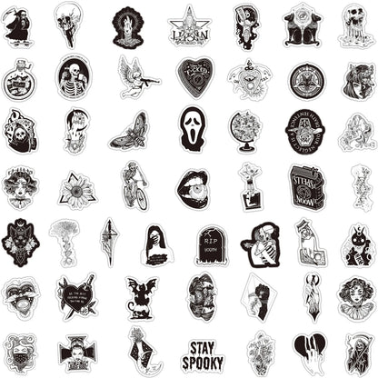 50PCS New Black and White Gothic Cool Skeleton Graffiti Waterproof Sticker Suitcase Notebook RefrigeratorWaterCup