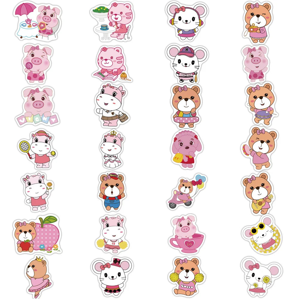 50PCS Pink Animal League Graffiti Notebook Computer Skateboard Guitar Water Cup Waterproof Decorative Sticker