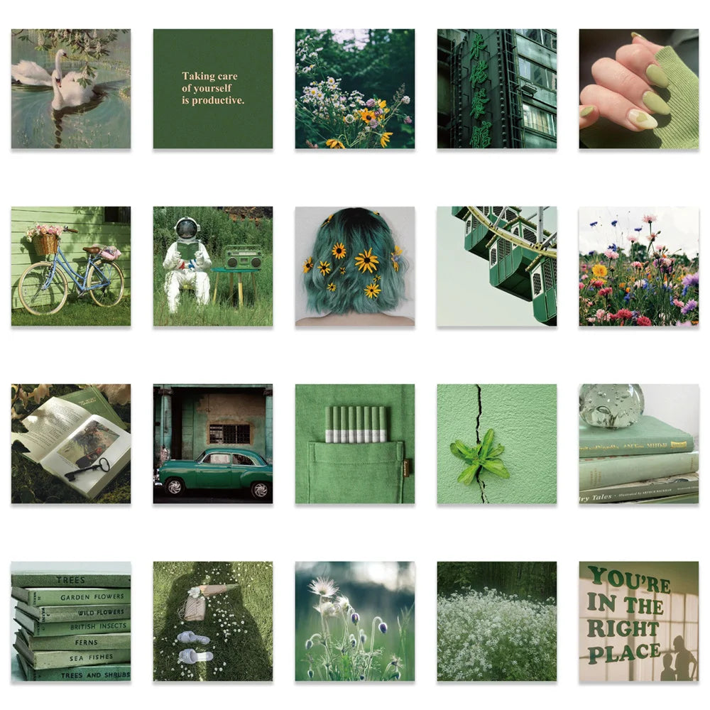 50PCS Green Landscape Picture Graffiti Stickers Decorative Trolley Case Laptop Thermos Waterproof Stickers
