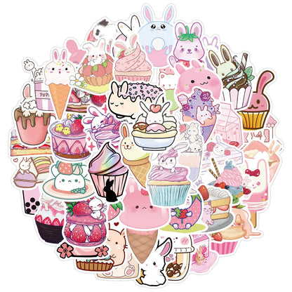 50PCS Pink Dessert Rabbit Stickers Cartoon Graffiti Cute Notebook Water Cup Body Helmet Decoration Stickers