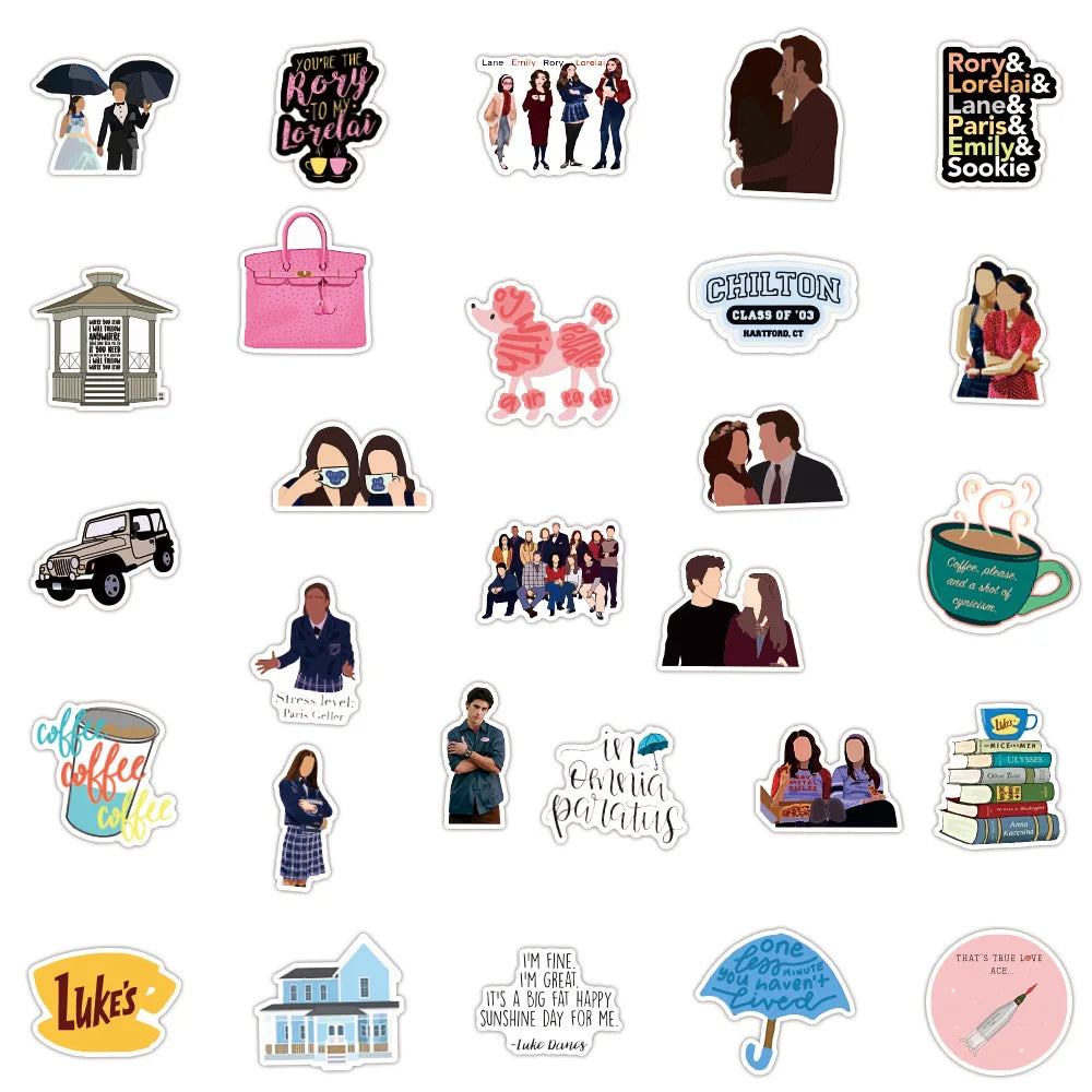 50PCS Cartoon Kiwi Girl Gilmore Girls Graffiti Sticker Waterproof Suitcase Notebook Refrigerator Water Cup Sticker