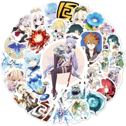 50PCS Animation Yuanshen Impact Game Sticker Cartoon Waterproof Laptop Skateboard PVC Sticker Overall
