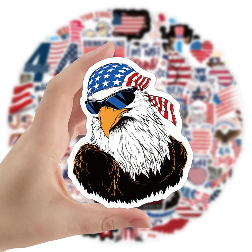 50PCS American Independence Day Graffiti Sticker Waterproof Luggage Laptop Scooter Water Cup Sticker
