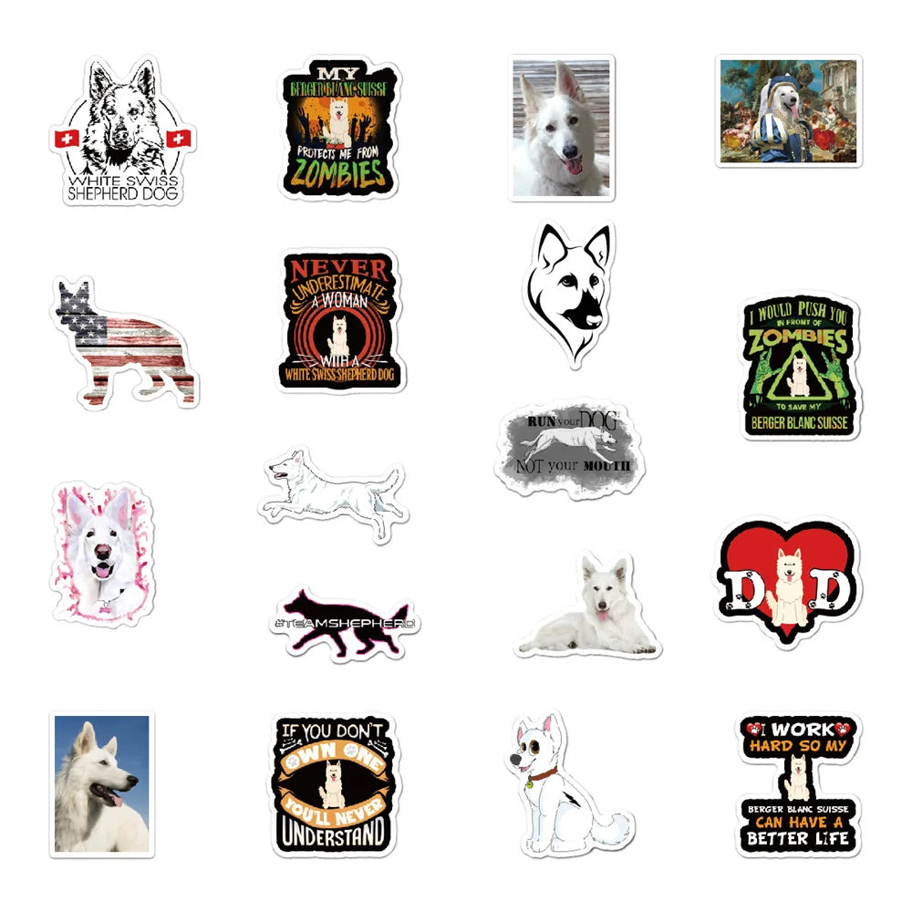 50PCS White Swiss Shepherd Dog Graffiti Dog Sticker Guitar Fridge Luggage Guitar Toy Sticker