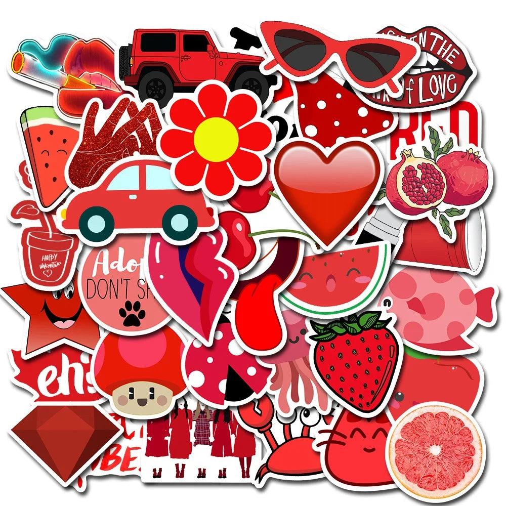 50PCS Red Small Fresh Cute Cartoon Personality Suitcase Notebook Skateboard Water Cup Graffiti Stickers
