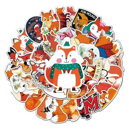 50PCS Cunning Fox Cute Cartoon Personality DIY Decorative Sticker Trunk Refrigerator Car Creative Sticker