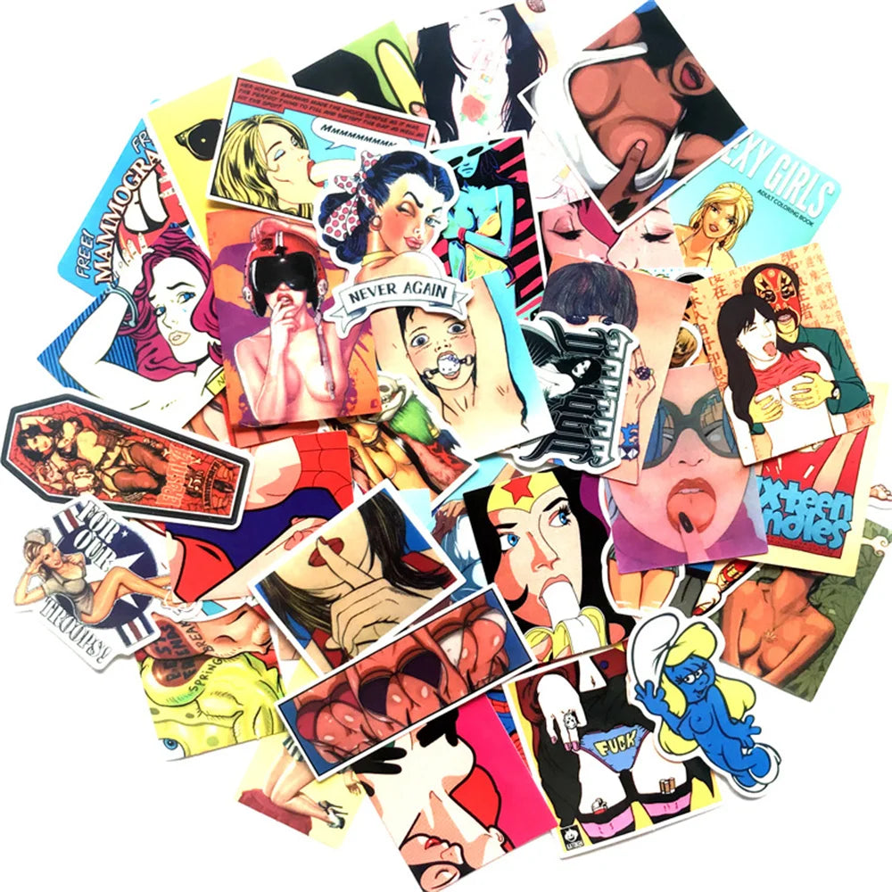 50PCS/ Cartoon Tease Sexy Anime Beauty Stickers Laptop Skateboard Guitar Waterproof Decorative Stickers