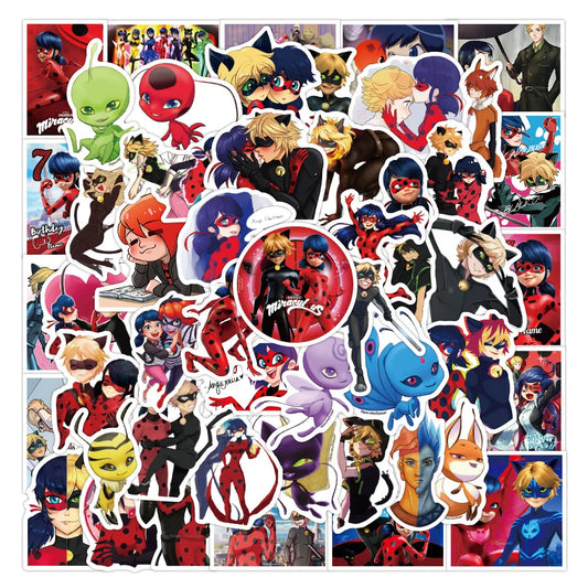 50PCS Cartoon Ladybug Girl Graffiti Sticker Laptop Guitar Skateboard Water Cup Mobile Phone Gift Toy Sticker