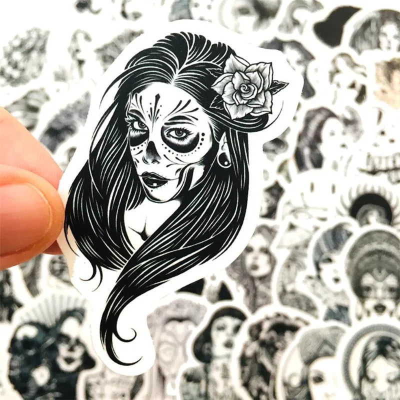 50PCS Beauty Black And White Series Self-Adhesive Dumb Flm Stationery Diary Skateboard Waterproof Stickers