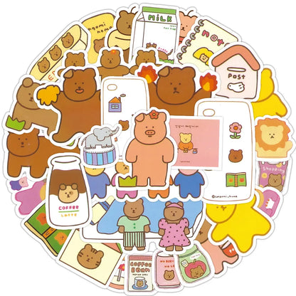 50 pieces of cute cartoon bear decorative style graffiti stickers, personalized, fashionable and creative DIY exquisite decorative decal cups, helmets, skateboard popular sticker toys