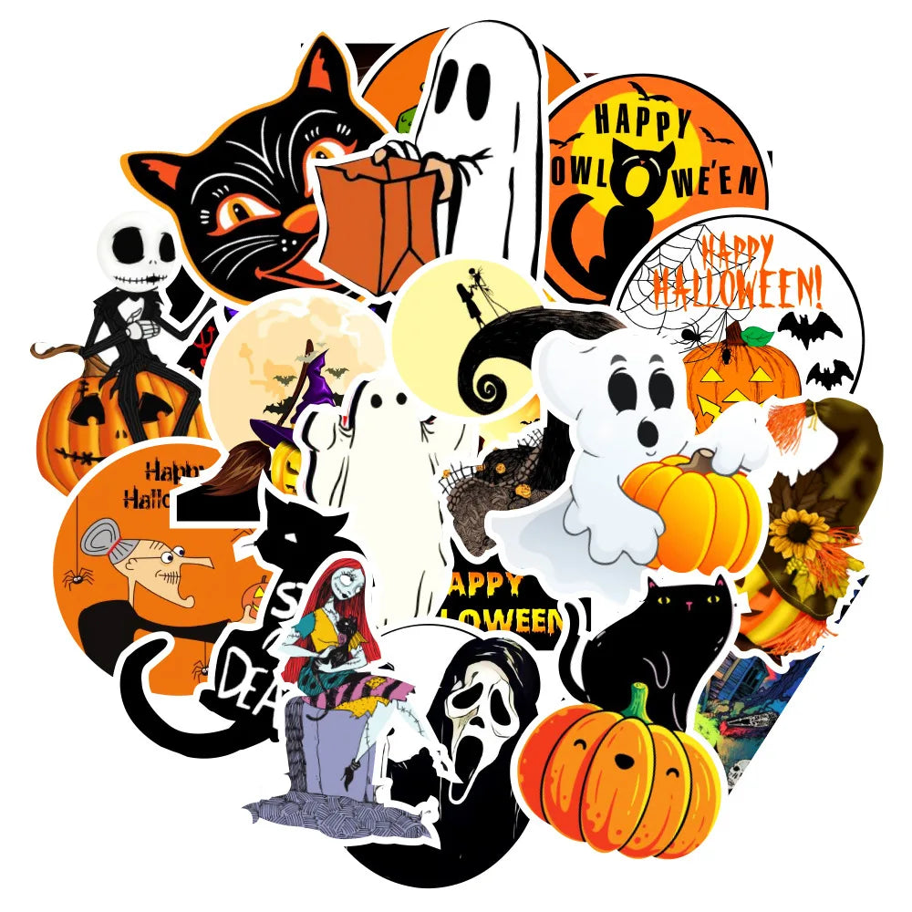 50 pieces of horror creative Halloween graffiti stickers, personalized DIY laptop water cup refrigerator phone case waterproof decorative sticker toys
