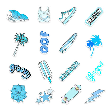 50PCS New Blue Small Fresh Graffiti Stickers Car Trunk Mobile Phone Water Cup Waterproof Stickers