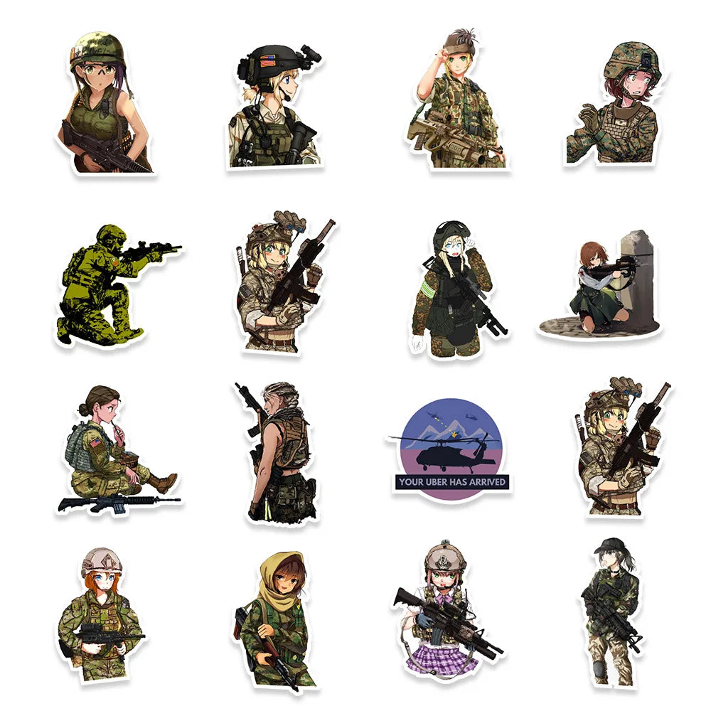 50PCS Anime Camouflage Beauty Cartoon Soldier Graffiti Sticker Skateboard Suitcase Water Cup Phone PVC Sticker