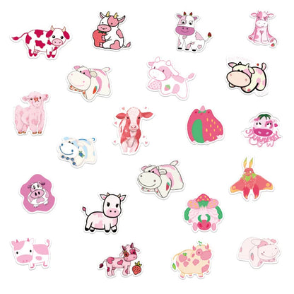 50PCS   Cute Strawberry Milk Cow Graffiti Sticker Mobile Phone Suitcase Guitar Refrigerator Computer Sticker