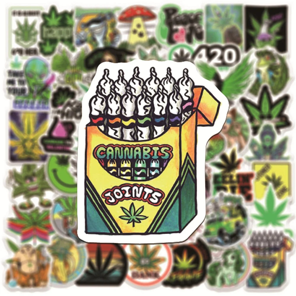 50PCS Personalized Green Leaf Graffiti Trolley Case Scooter Refrigerator Water Cup Waterproof Child Sticker
