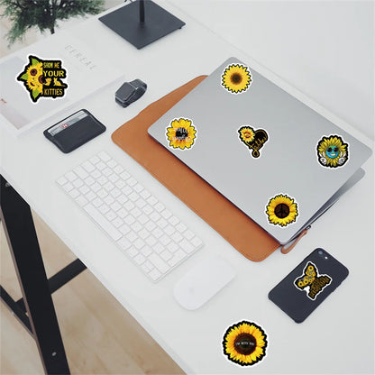 50PCS cartoon black sunflower decorative style graffiti stickers, personalized, fashionable and creative trend DIY exquisite decorative decal cups, helmets, skateboards, popular sticker toys