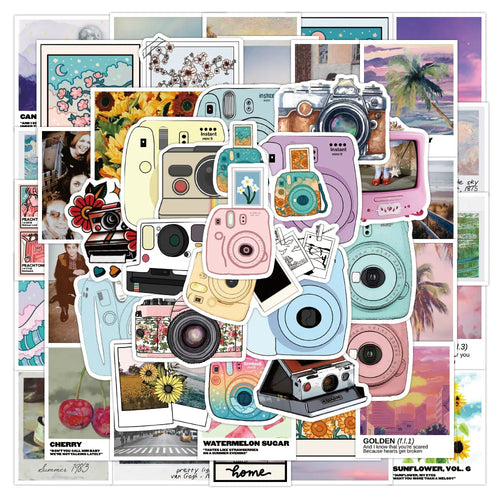 50PC Small Fresh and Non-repetitive Camera Decoration Sticker Luggage Cartoon Scooter Graffiti Decoration Sticker