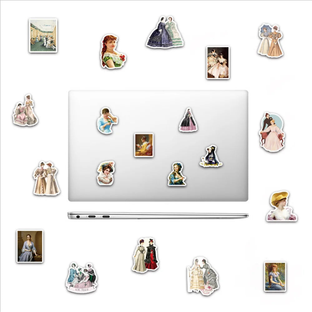 50PCS cartoon retro and nostalgic court style female decorative style graffiti stickers, personalized, fashionable and creative trend DIY exquisite decorative decal cups, helmets, skateboard popular sticker toys