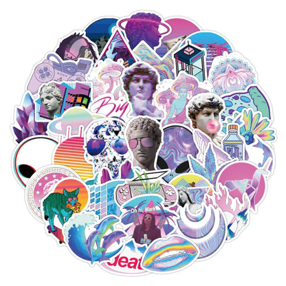 50PCS Purple Art Style Graffiti Laptop Guitar Motorcycle Luggage Skateboard Bike Waterproof Sticker