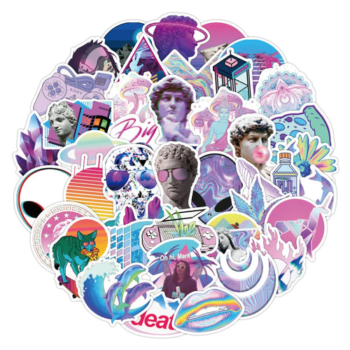 50PCS Purple Art Style Graffiti Laptop Guitar Motorcycle Luggage Skateboard Bike Waterproof Sticker