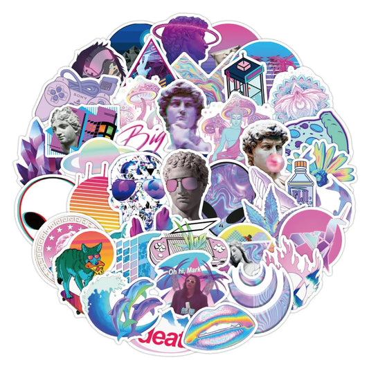 50PCS Purple Art Style Graffiti Laptop Guitar Motorcycle Luggage Skateboard Bike Waterproof Sticker