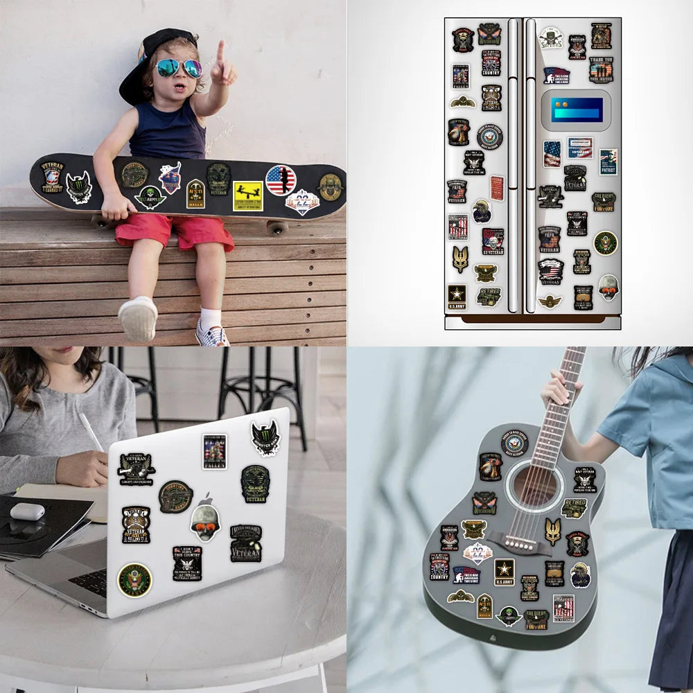 50PCS War Style Memorial Veterans Graffiti Stickers Personalized Skateboard Suitcase Mobile Phone Stickers