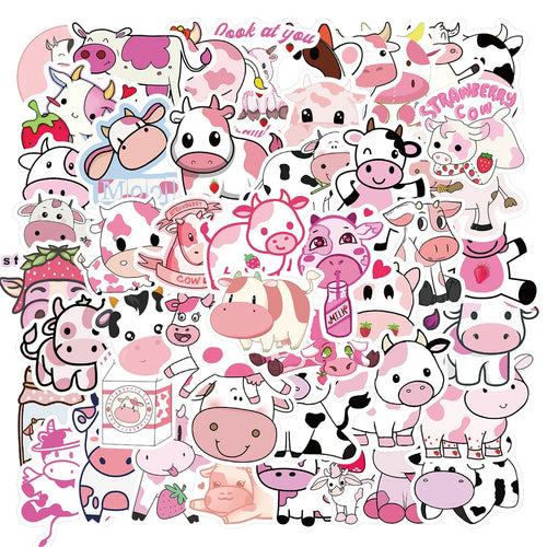 50PCS Cut Pink Cow Graffiti Waterproof Sticker Suitcase Notebook Mobile PhoneRefrigeratorChildren'sWaterCupHelmet