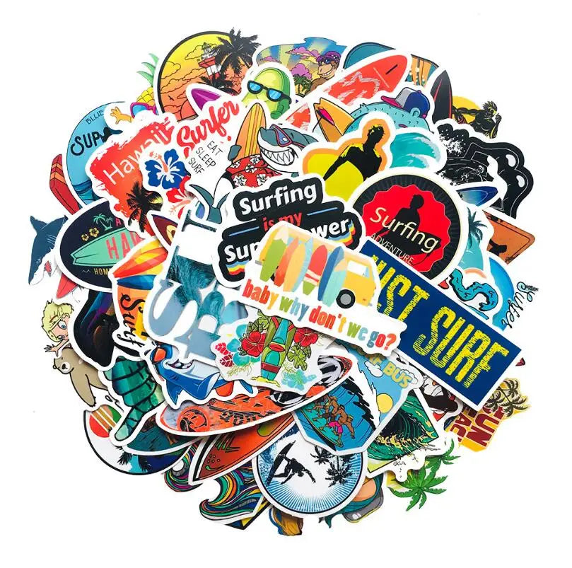 50PCS Classic Summer Beach Surfing Cartoon Graffiti Small Fresh Suitcase Skateboard Notebook Waterproof Stickers
