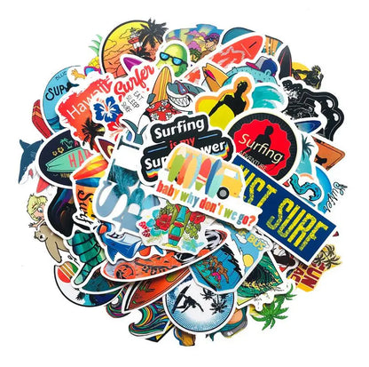 50PCS Classic Summer Beach Surfing Cartoon Graffiti Small Fresh Suitcase Skateboard Notebook Waterproof Stickers
