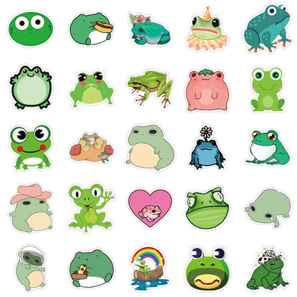 50PCS  Green Series Frog Cartoon Graffiti Toy Car Helmet Refrigerator Motorcycle Phone Trunk Guitar Sticker Decoration Gif