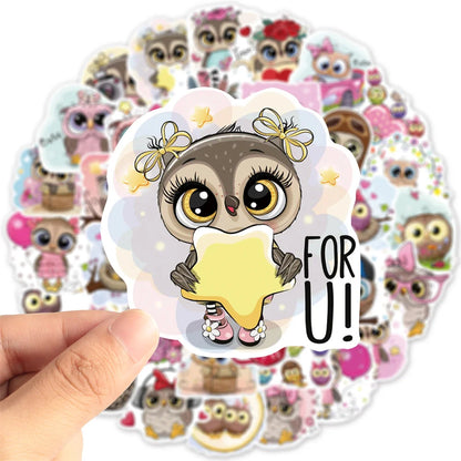 50PCS Art Illustration Popular Creative Cartoon Cute Animal Owl Series Decorative Style Graffiti Sticker Personality Fashion Creative DIY Exquisite Decorative Decals Suitable For Cups, Helmets, Skateboards Popular Stickers Toys