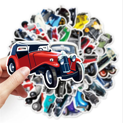 50 pieces of cartoon retro classic car graffiti stickers, personalized planner, luggage, helmet decoration, waterproof sticker toys