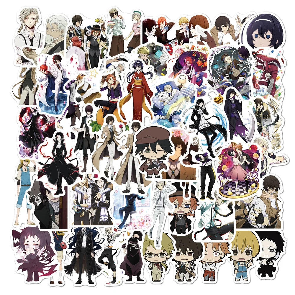 50PCS Japan Anime Bungou Stray Dog Skateboard Notebook Graffiti Luggage Waterproof Stickers Children's Toys