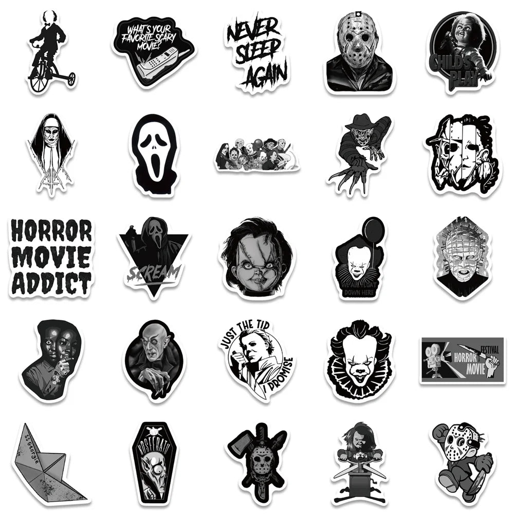 50PCS Horror Film Halloween Graffiti Waterproof Sticker Suitcase Notebook Mobile Phone Children's Water CupHelmet