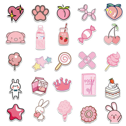 50PCS New Cartoon Pink Girl Cute Graffiti Waterproof Sticker Suitcase Notebook Refrigerator Stationery Box Helmet
