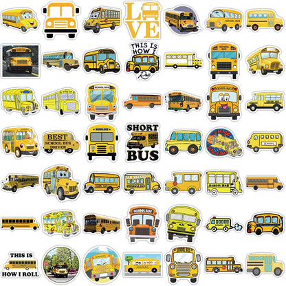 50PCS Cute Cartoon School Bus Graffiti Waterproof Sticker Suitcase Notebook Mobile Phone Children'sWaterCupHelmet