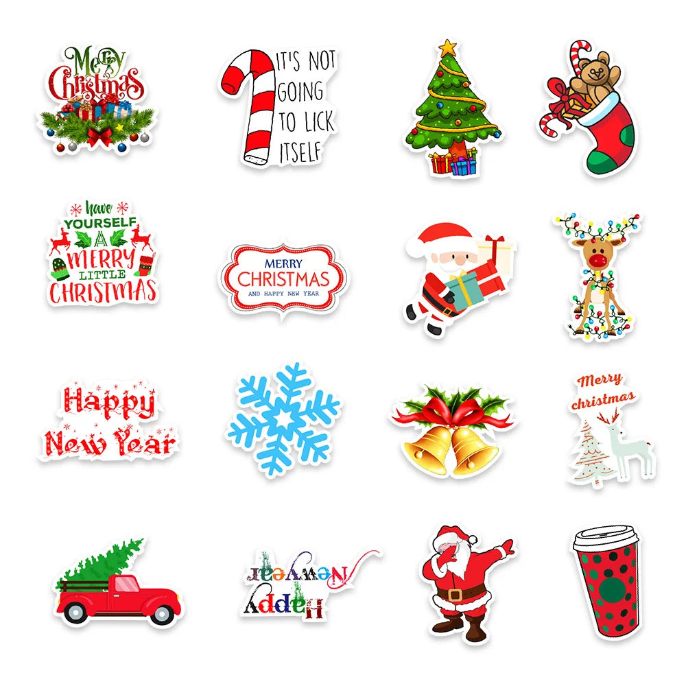 50PCS Art Illustration Popular Creative Cute Cartoon Christmas Day Christmas Slogan Decorative Style Graffiti Stickers Personality Fashion Creative Trend DIY Exquisite Decorative Decals for Cups, Helmets, Skateboards Popular Stickers Toys