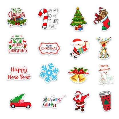 50PCS Art Illustration Popular Creative Cute Cartoon Christmas Day Christmas Slogan Decorative Style Graffiti Stickers Personality Fashion Creative Trend DIY Exquisite Decorative Decals for Cups, Helmets, Skateboards Popular Stickers Toys