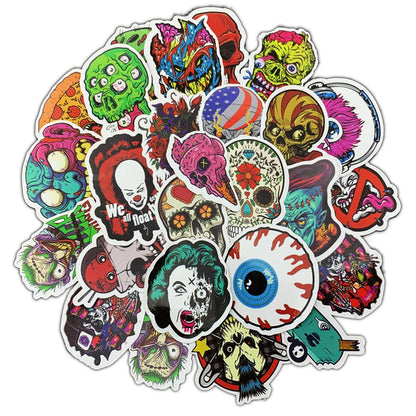 50PCS   Cartoon Horror Halloween Skull Diary Graffiti Mobile Phone Case Decoration Waterproof Sticker Toy