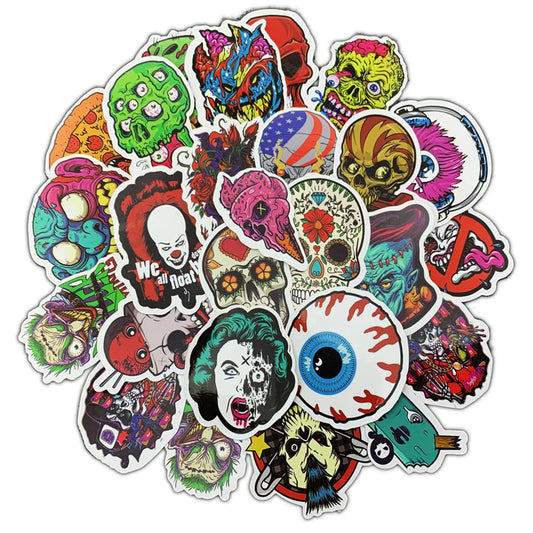 50PCS   Cartoon Horror Halloween Skull Diary Graffiti Mobile Phone Case Decoration Waterproof Sticker Toy