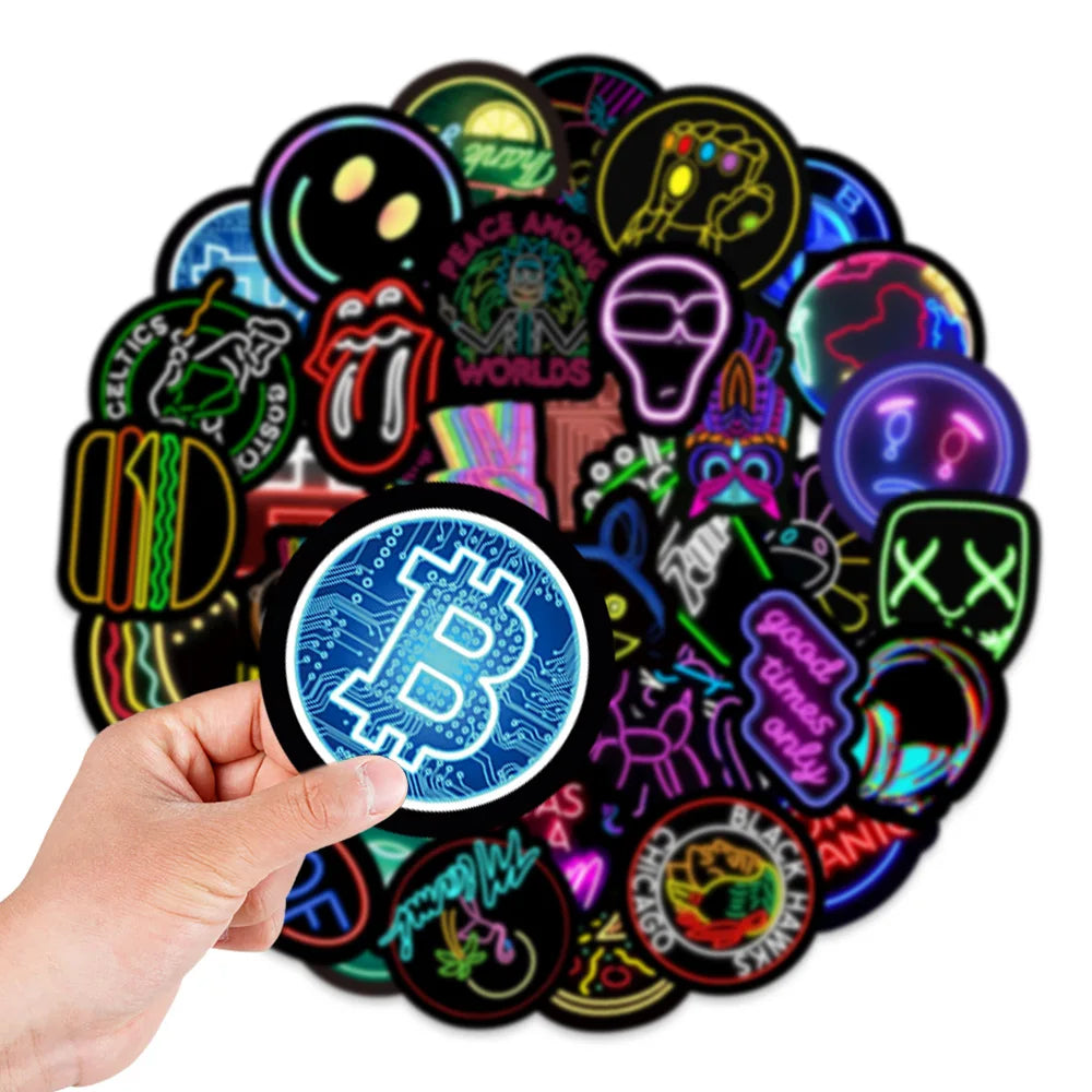 50PCS Cartoon Neon Light Graffiti Waterproof Sticker Suitcase Notebook Refrigerator SkateboardStationeryBoxHelmet