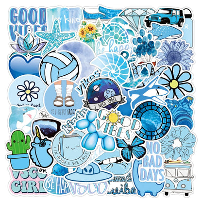 50PCS Blue Fresh Sticker Graffiti Luggage Trolley Case Notebook Cup Interior Decoration Waterproof Sticker