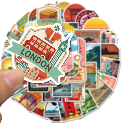 50PCS Wanderlust Cityscape Stickers - Global Metro Doodle Decals for Digital Nomad Journals, Memory Preservation Maps & Borderless Identity Projects